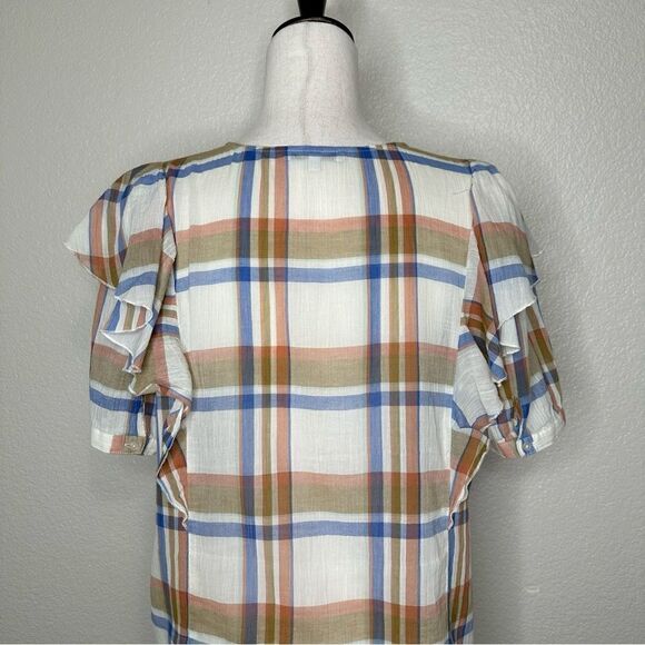 Madewell V-neck Textured Plaid Shoulder-Ruffle Top - Picture 7 of 13